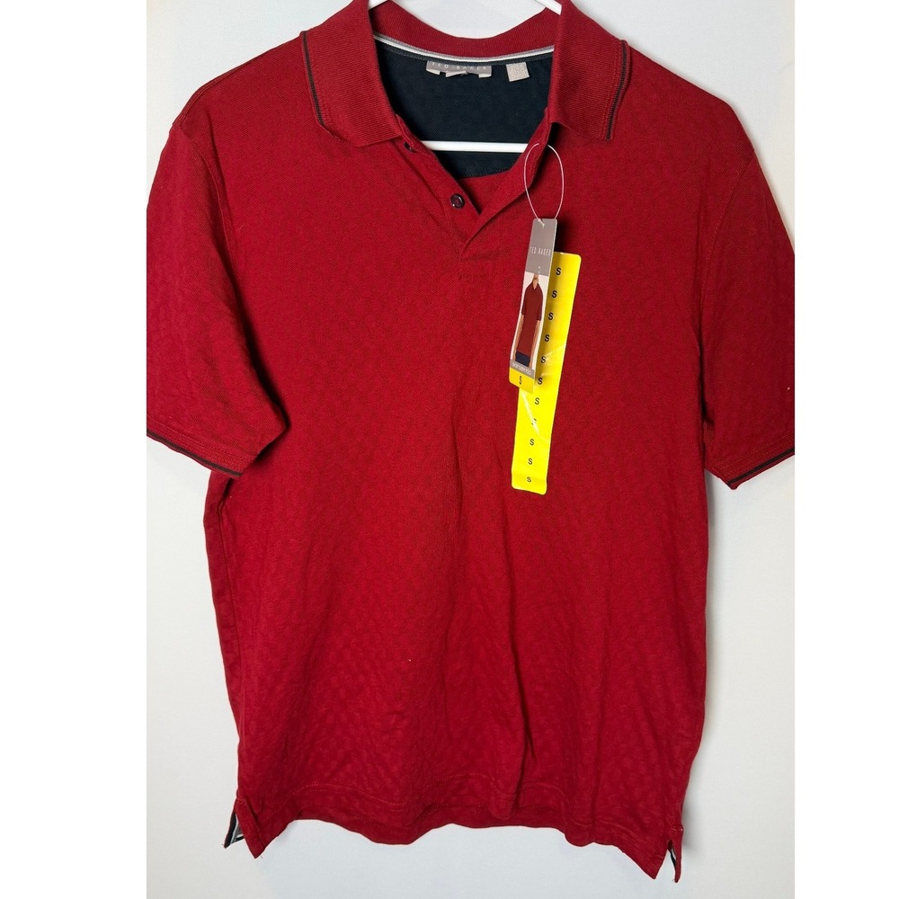 Ted Baker Mens Short Sleeve Polo Shirt Red Textured Jacquard Size S NWT